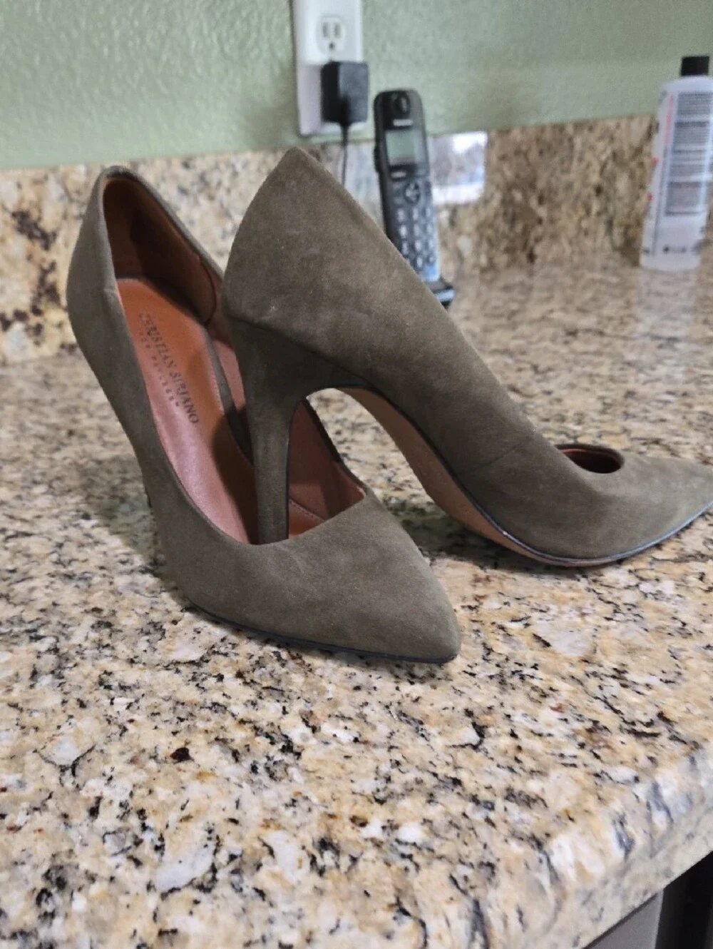 Christian Siriano Olive Suede Pointed-Toe Pumps